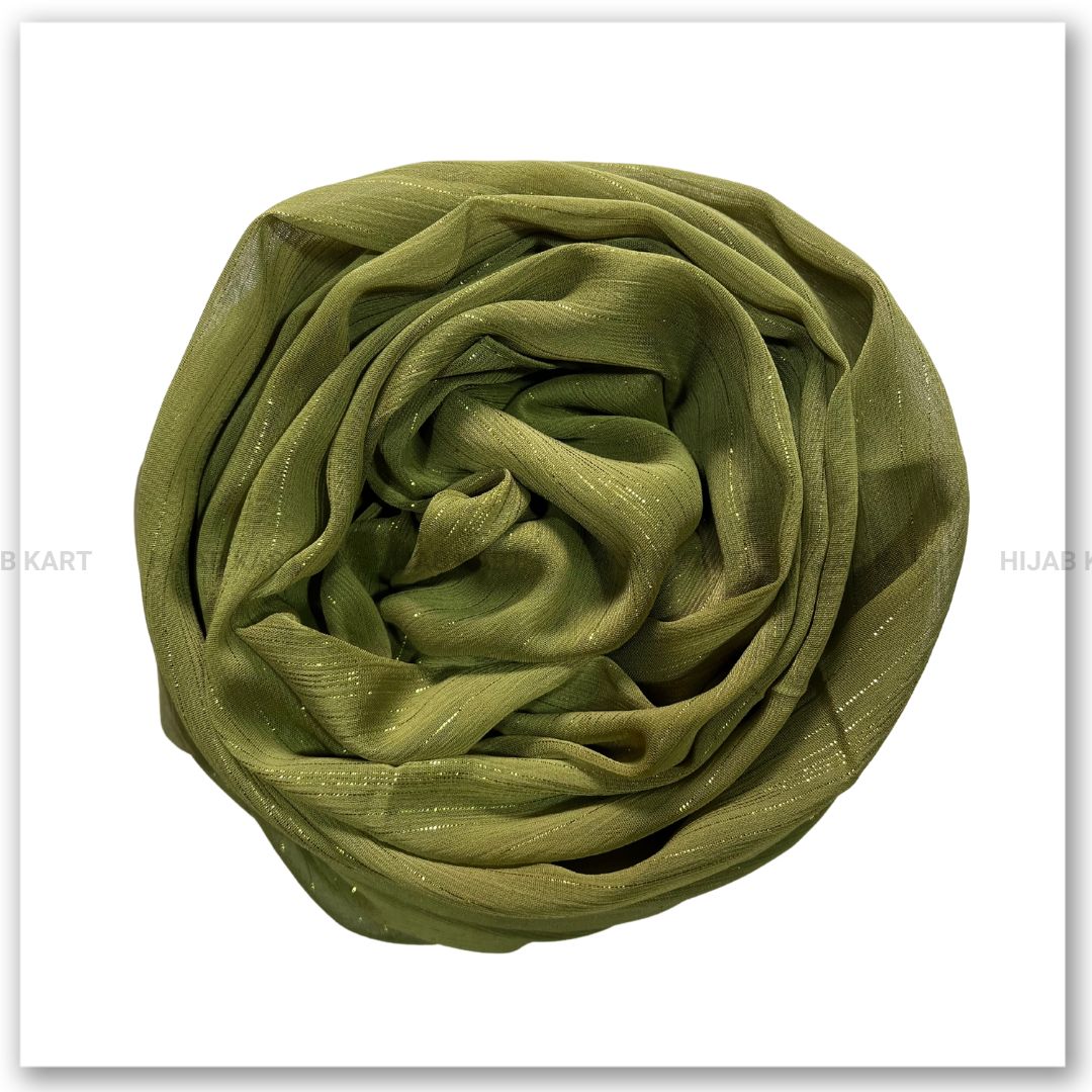 Georgette Shimmer Line Hijab- Mehendi Green