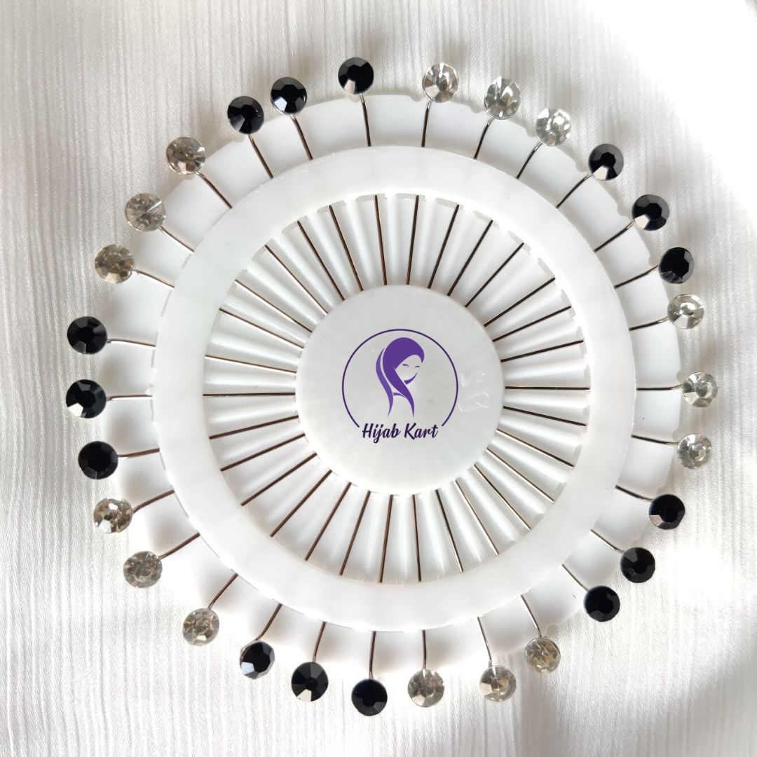 Crystal Straight Hijab Pins - Black & White(Set of 30)