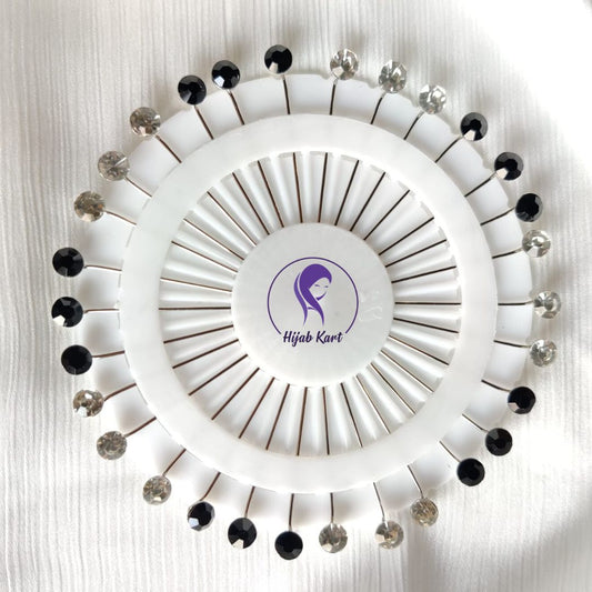 Crystal Straight Hijab Pins - Black & White(Set of 30)