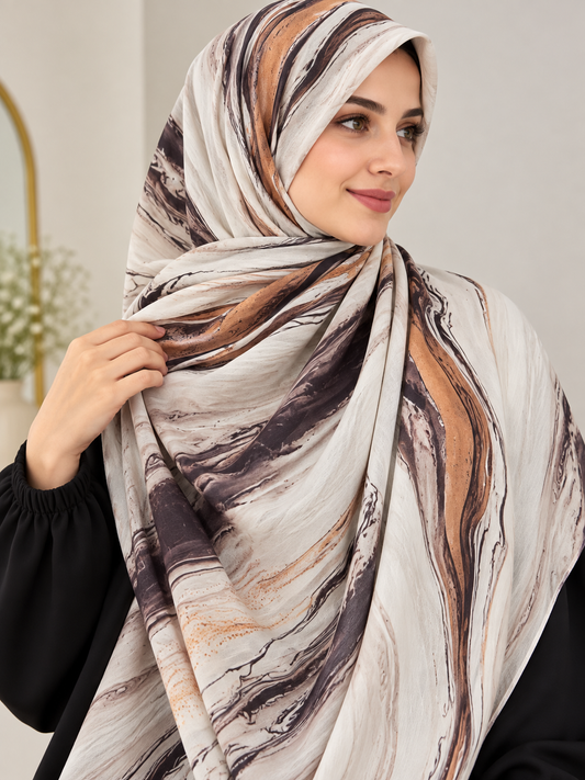 Caramel Mocha- Abstract Print CY Cotton Hijab