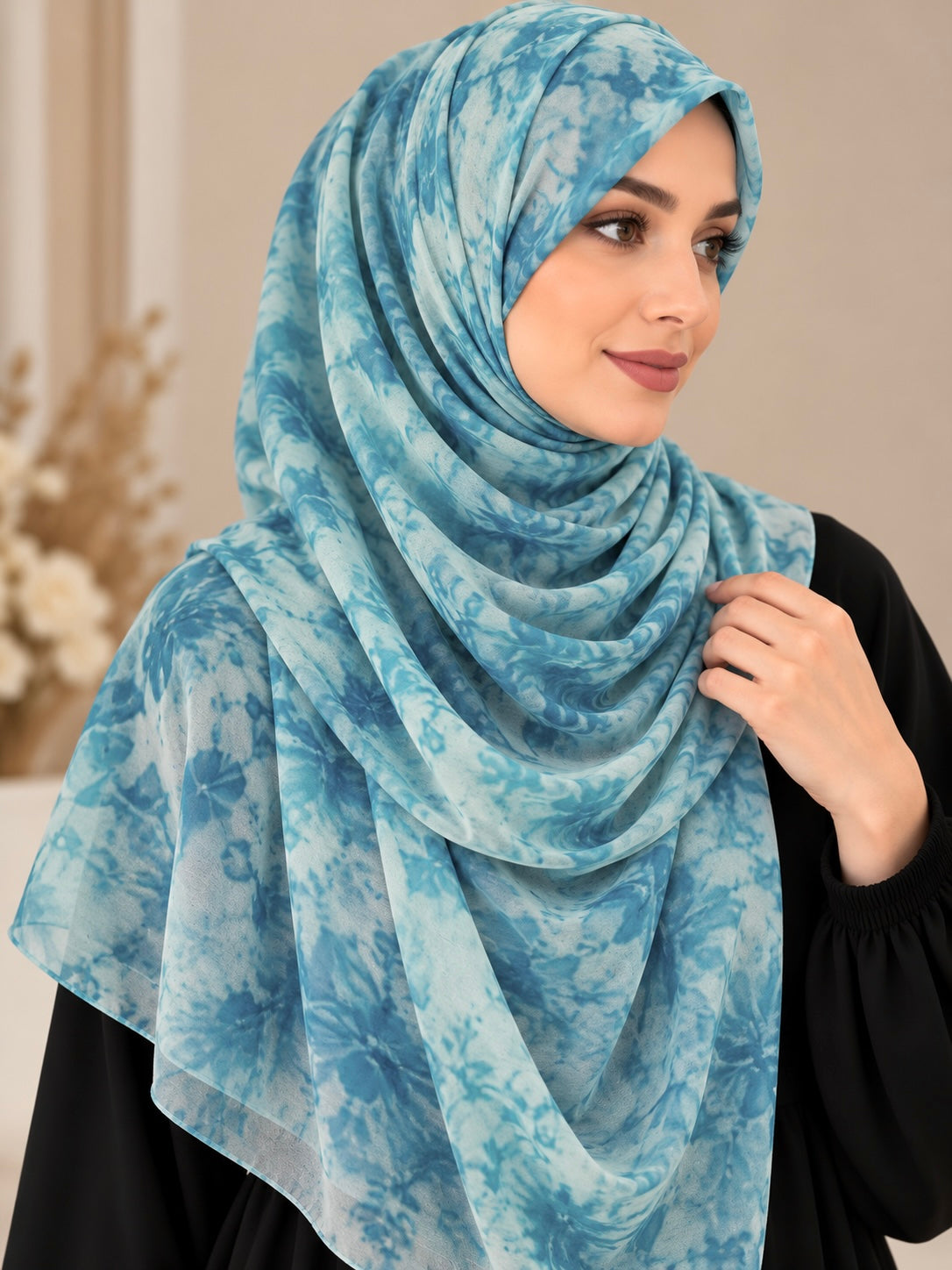 Aqua Blue - Tie Dye Chiffon Hijab