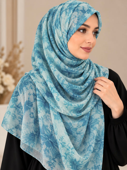 Aqua Blue - Tie Dye Chiffon Hijab