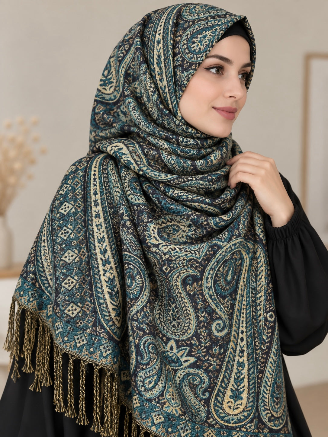 Sapphire Teal - Paisley Pashmina Hijab