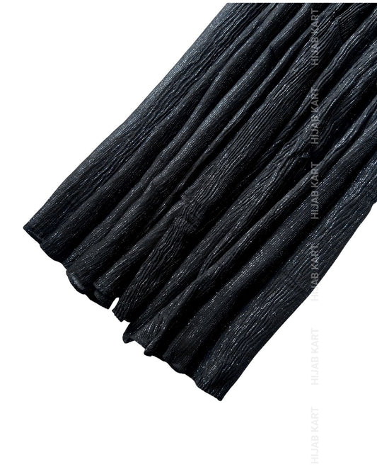 Rich Black- Cotton Shimmer Crushed Hijab