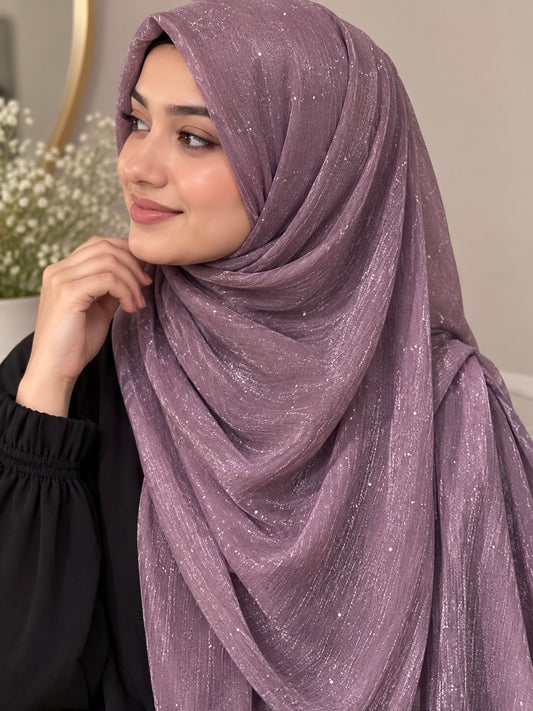 Purple Mauve- Flowy Organza Sparkle Hijab