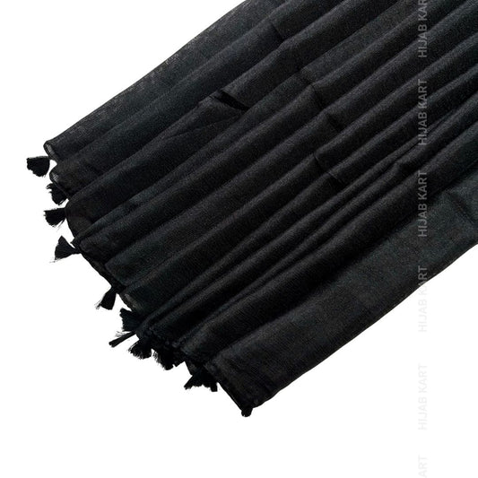 Black- Silk Shimmer Hijab with Tassels