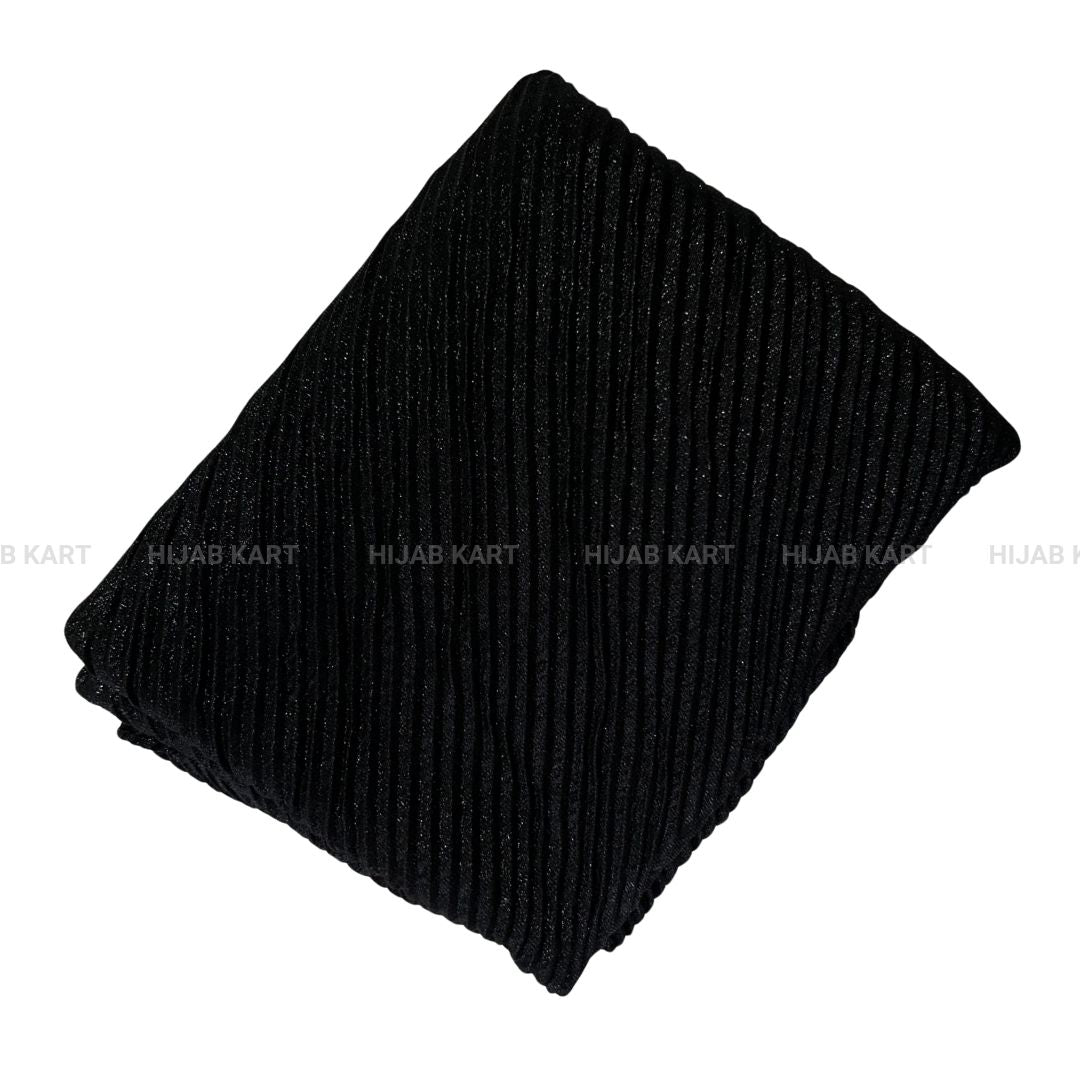 Rich Black- Luxe Cotton Pleated Shimmer Hijab