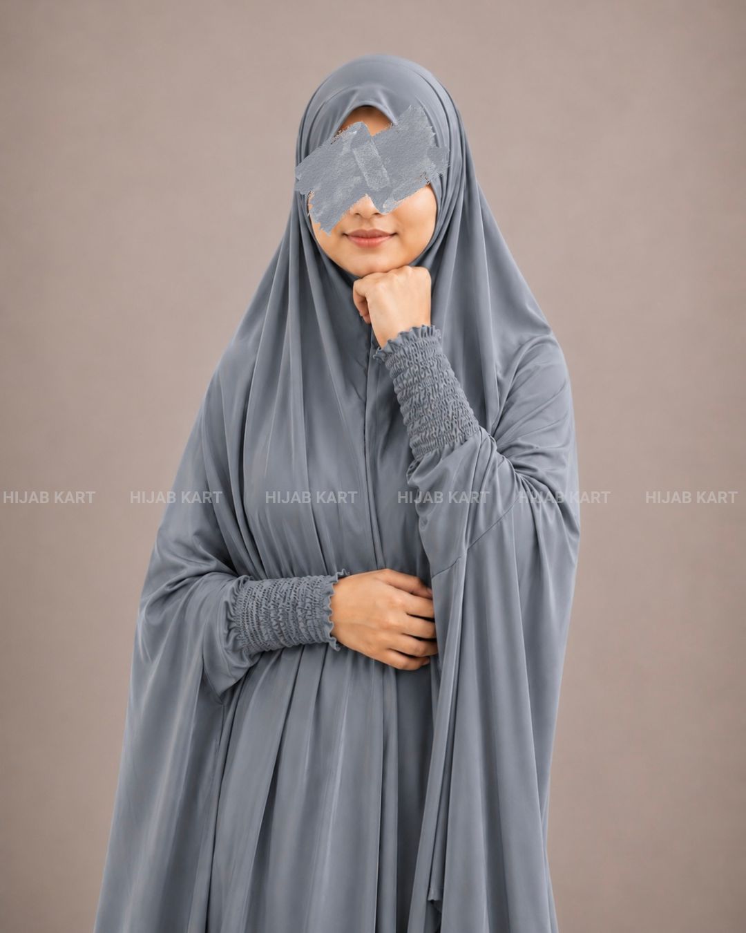 Silver Grey- Haya Khimar with Smocked Sleeves