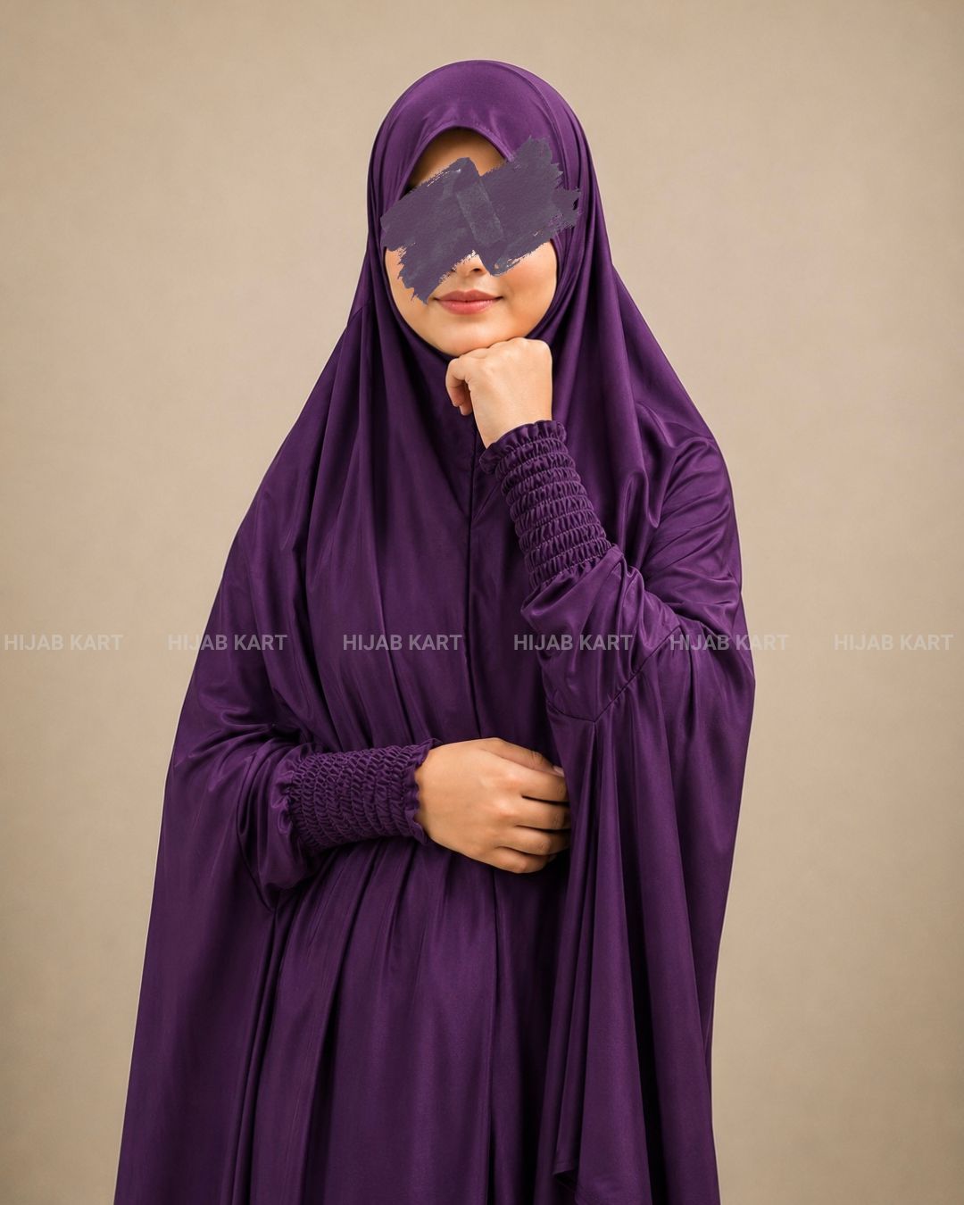 Eggplant- Haya Khimar with Smocked Sleeves