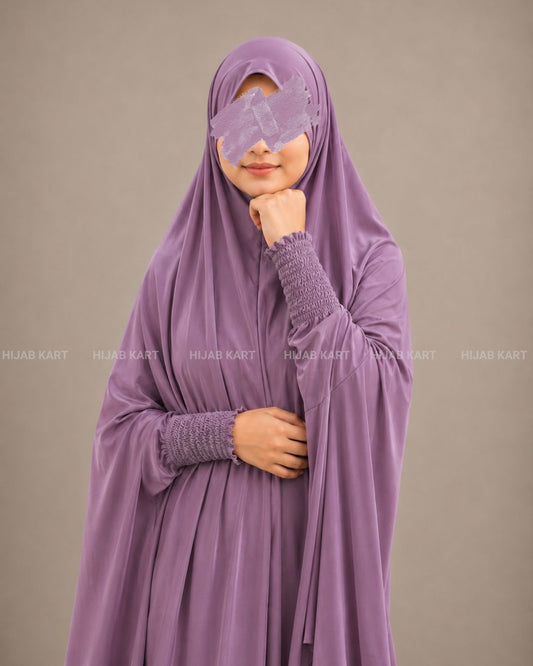Opera Mauve- Haya Khimar with Smocked Sleeves
