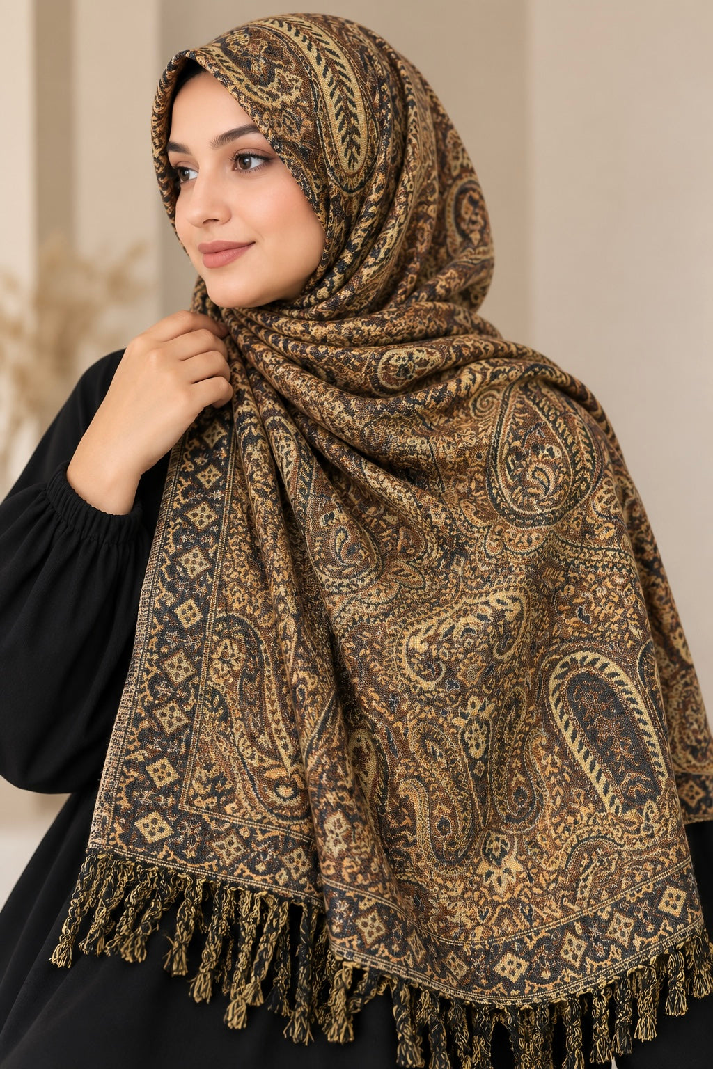 Mocha Heritage - Paisley Pashmina Hijab