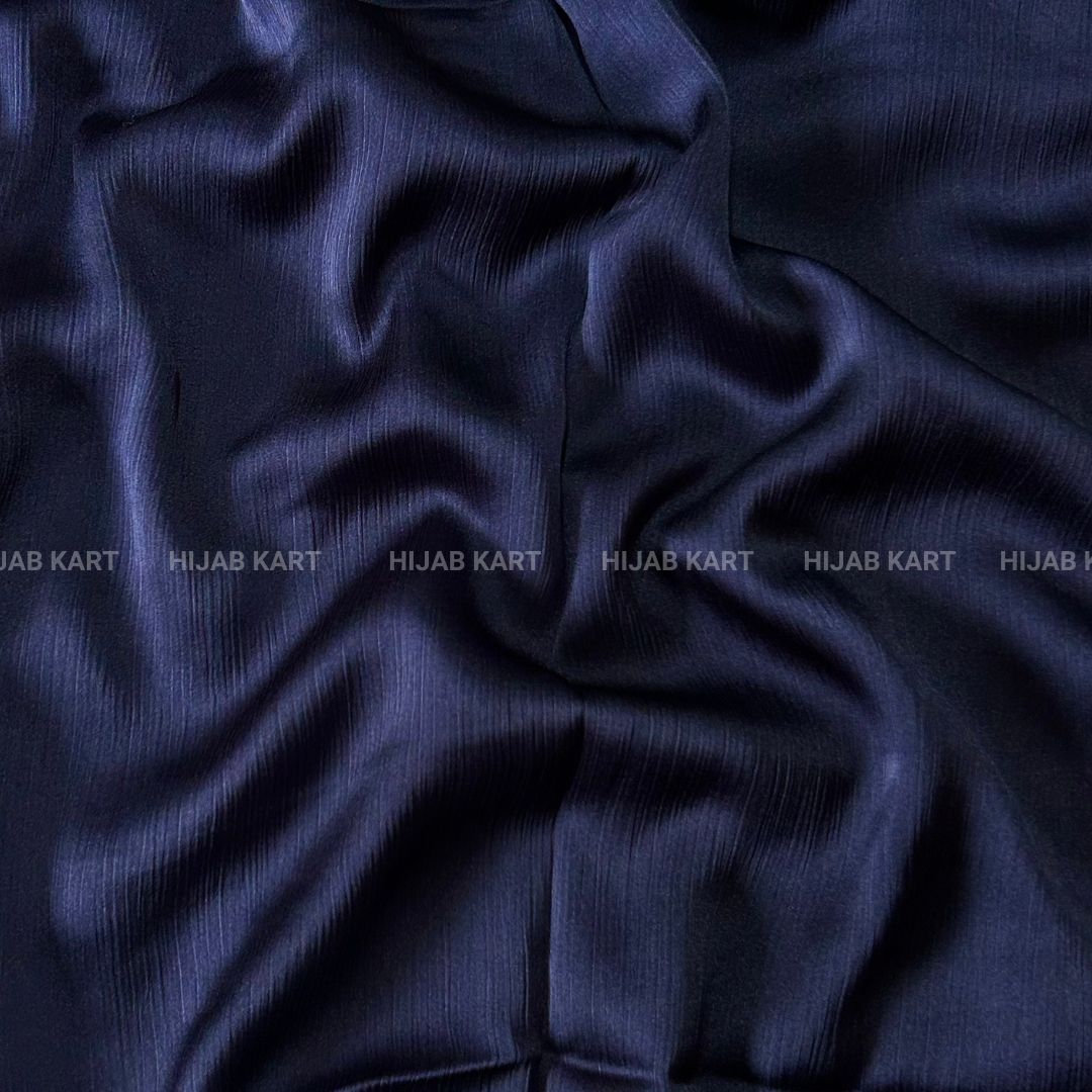 Textured Crepe Satin Hijab- Navy Blue