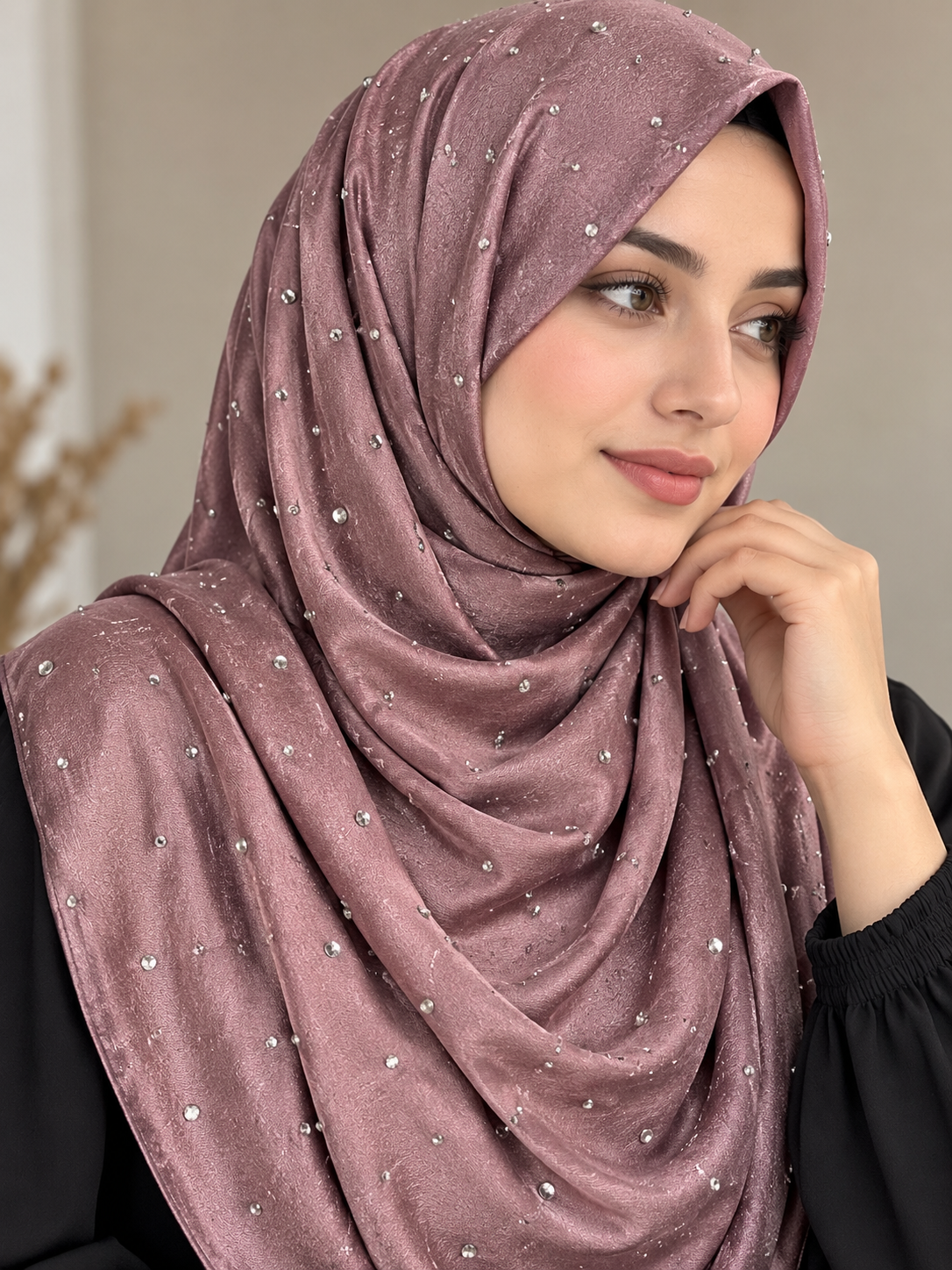 Mauve Pink - Dewdrop Bubble Satin Stone Hijab