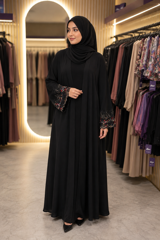 Noor - Floral Scallop Lace Shrug Abaya | With Inner | With Matching Hijab