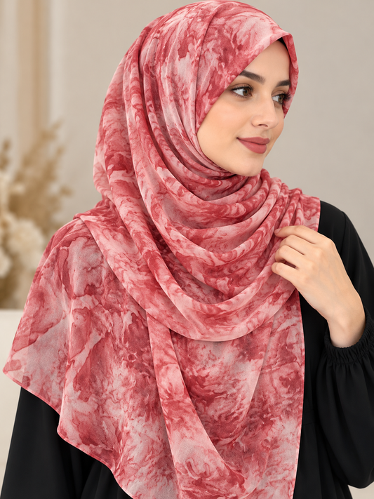 Rosewood Marble - Tie Dye Chiffon Hijab