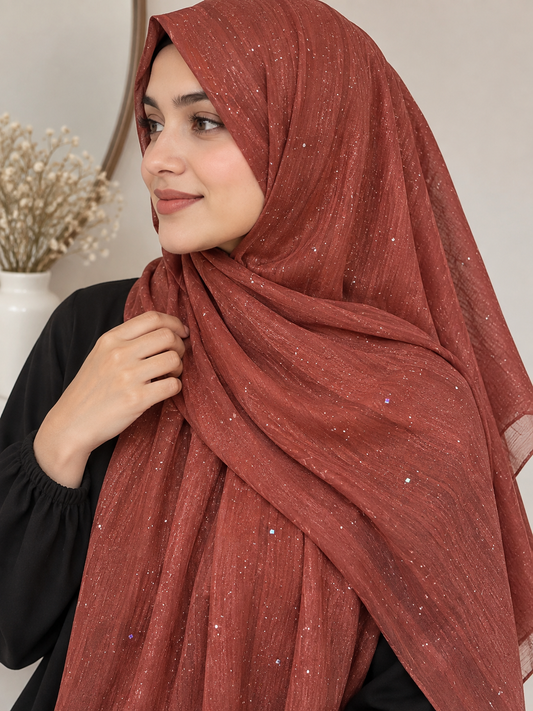 Rust Red- Flowy Organza Sparkle Hijab