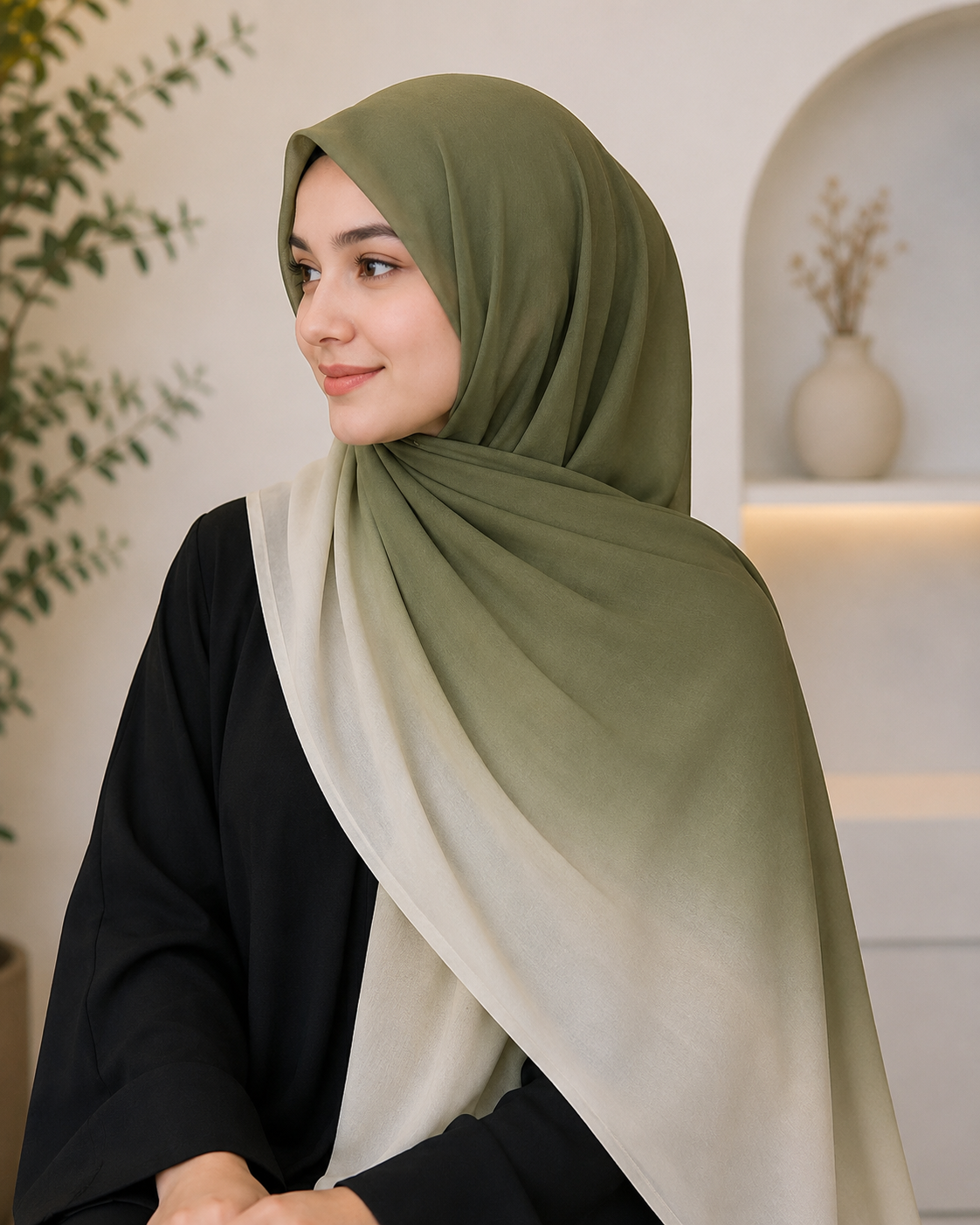 Olive Whisper- Ombre Chiffon Hijab