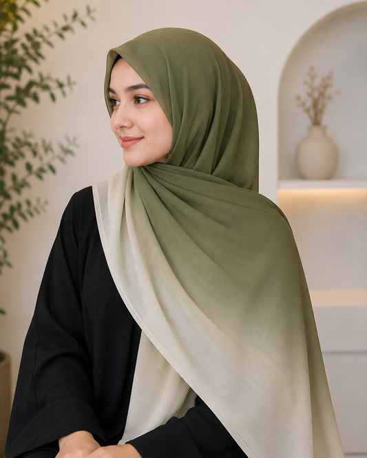 Olive Whisper- Ombre Chiffon Hijab