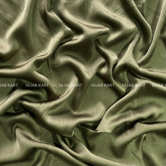 Textured Crepe Satin Hijab- Moss Green