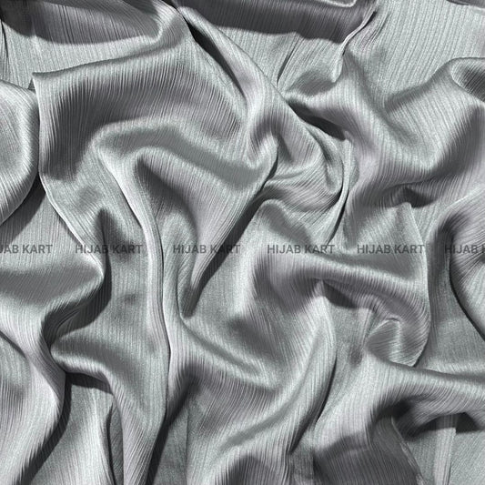 Textured Crepe Satin Hijab- Silver