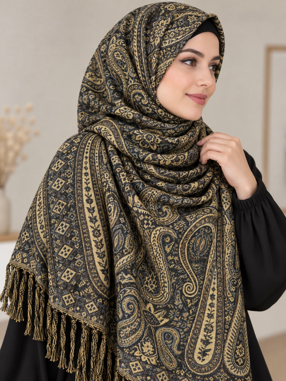 Midnight Charcoal - Paisley Pashmina Hijab