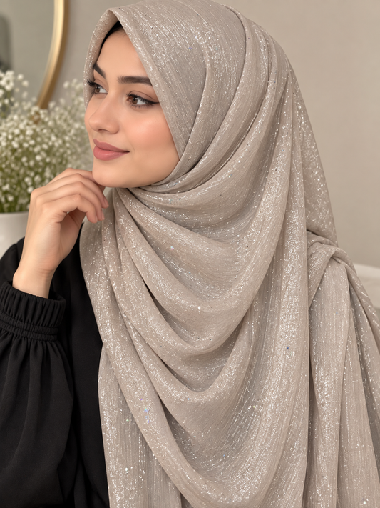 Pearl Taupe- Flowy Organza Sparkle Hijab