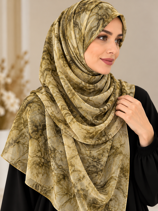Antique Olive - Tie Dye Chiffon Hijab