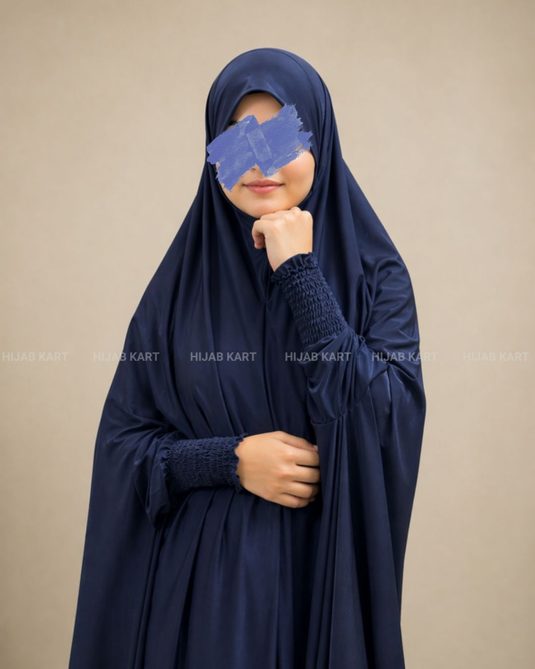 Navy Blue - Haya Khimar with Smocked Sleeves