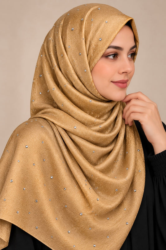 Caramel Gold - Dewdrop Bubble Satin Stone Hijab