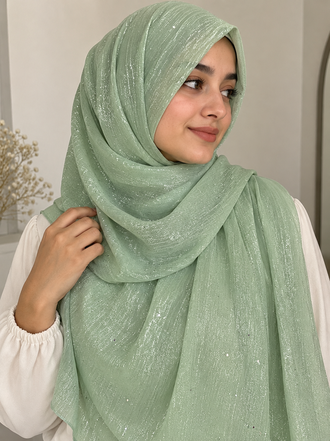 Mint Green- Flowy Organza Sparkle Hijab