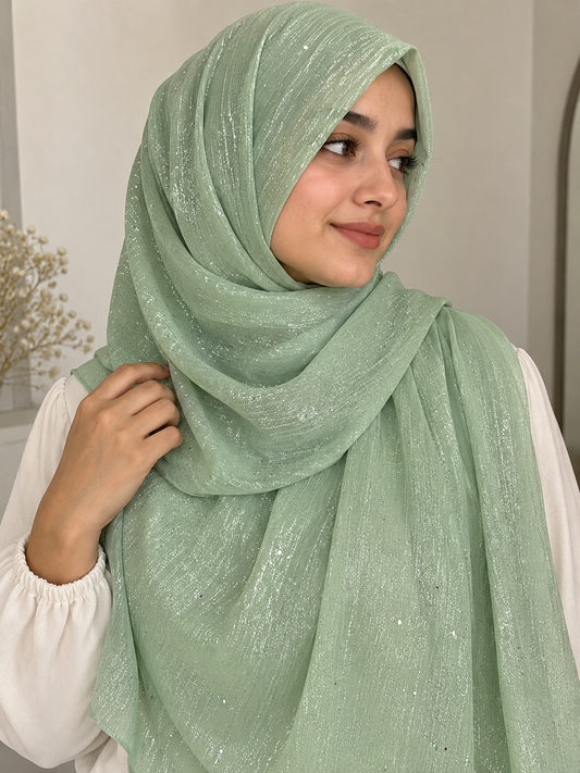 Mint Green- Flowy Organza Sparkle Hijab