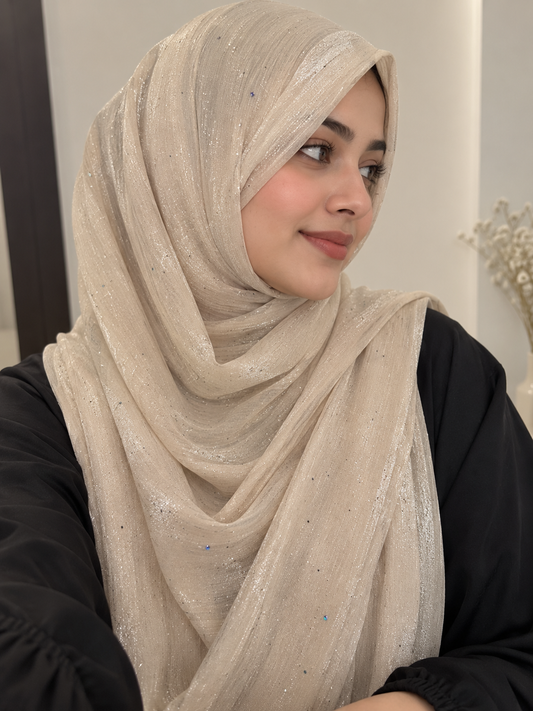 Champagne Beige - Flowy Organza Sparkle Hijab