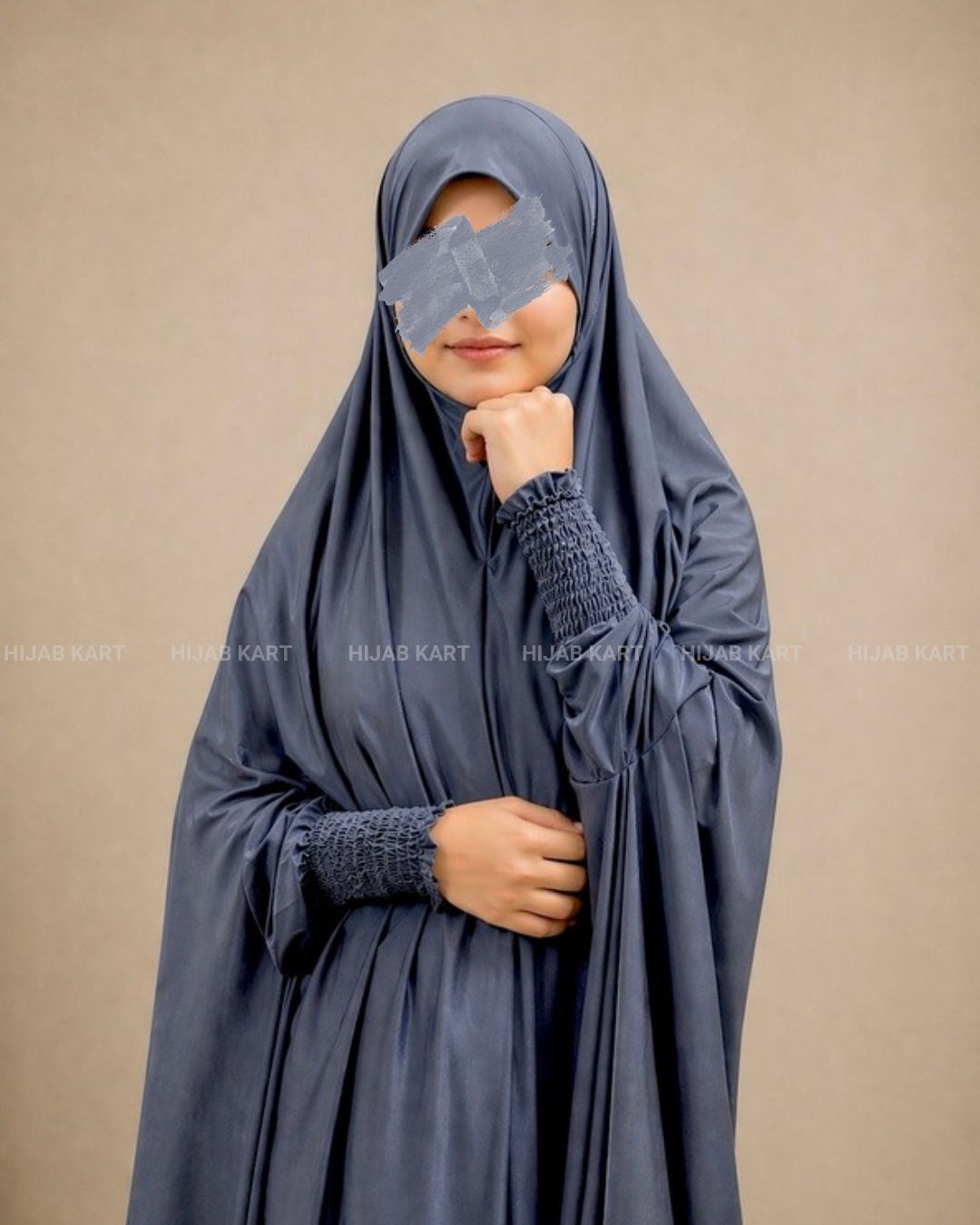 Midnight Grey- Haya Khimar with Smocked Sleeves