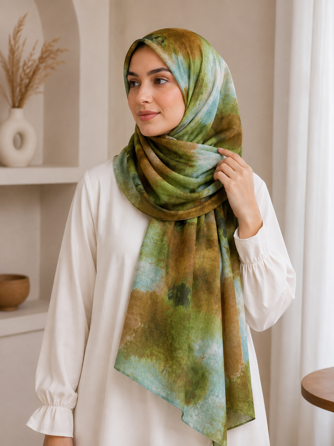 Olive & Aqua Marble- Modal Cotton Marble Print Hijab