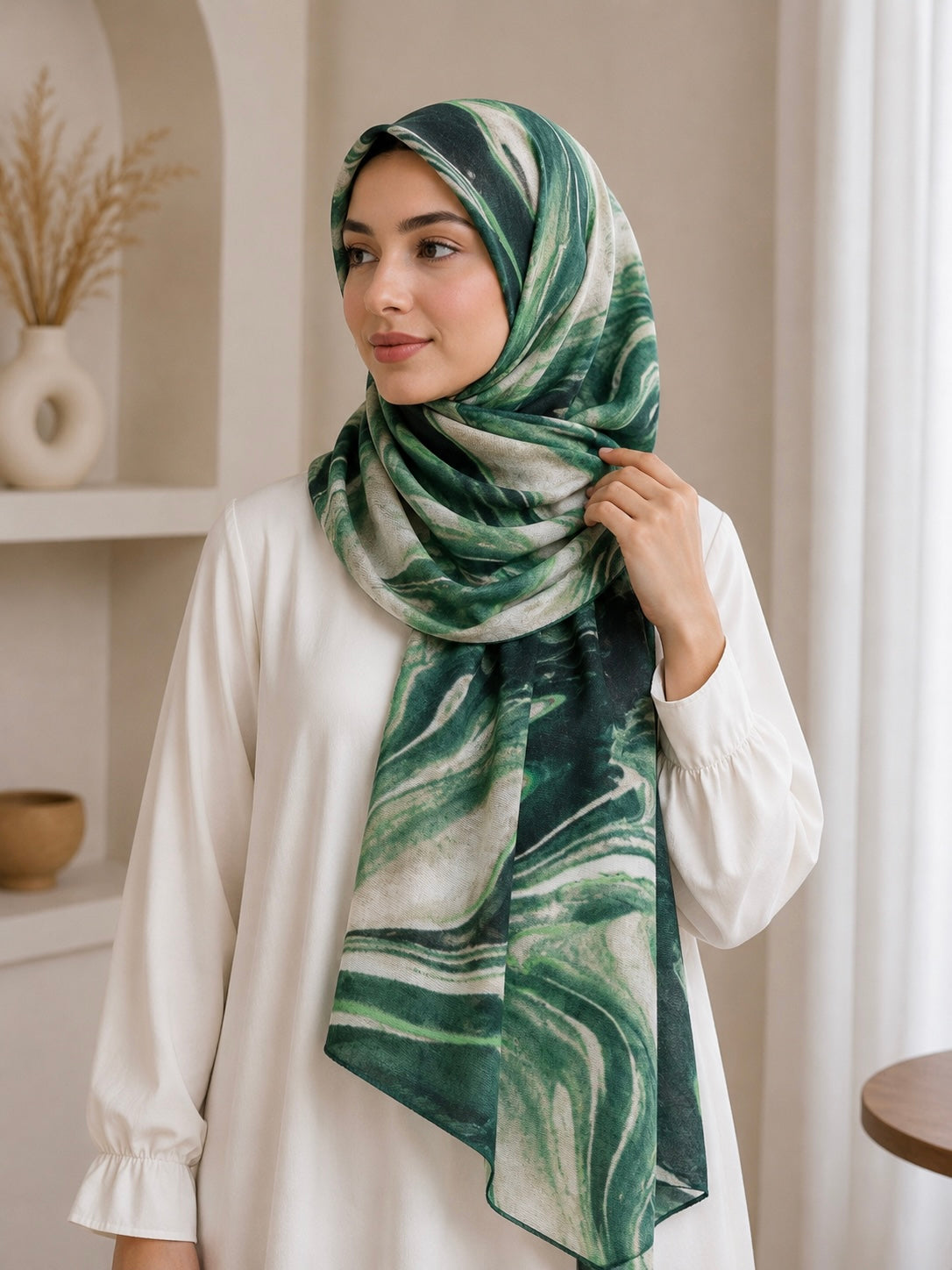 Emerald Marble- Modal Cotton Marble Print Hijab