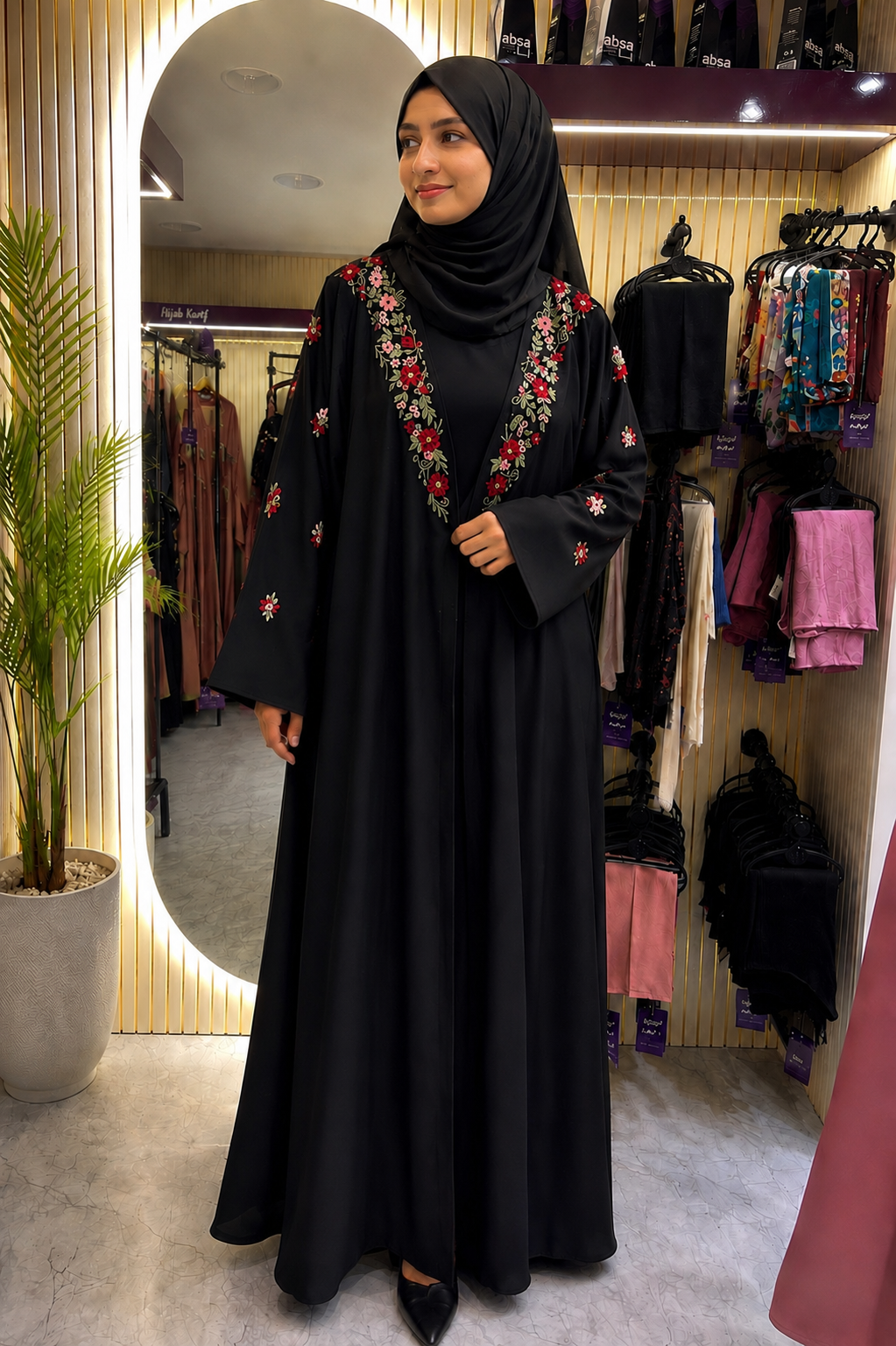 Wardah - Floral Embroidered Shrug Abaya | With Inner | With Matching Hijab