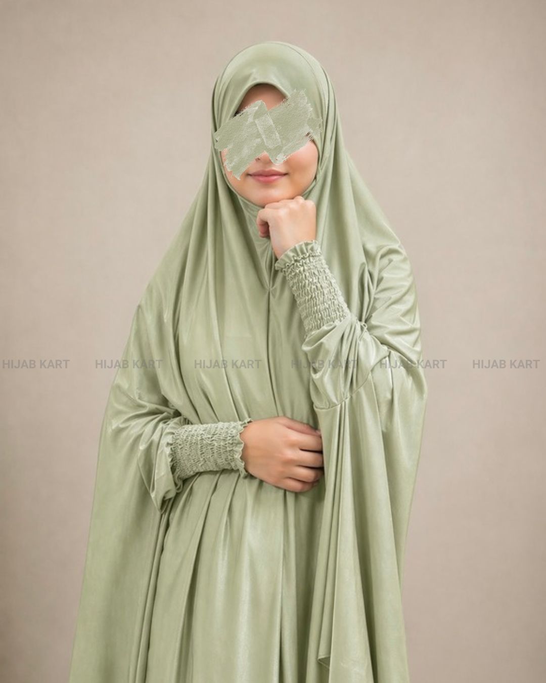 Sage Mist- Haya Khimar with Smocked Sleeves