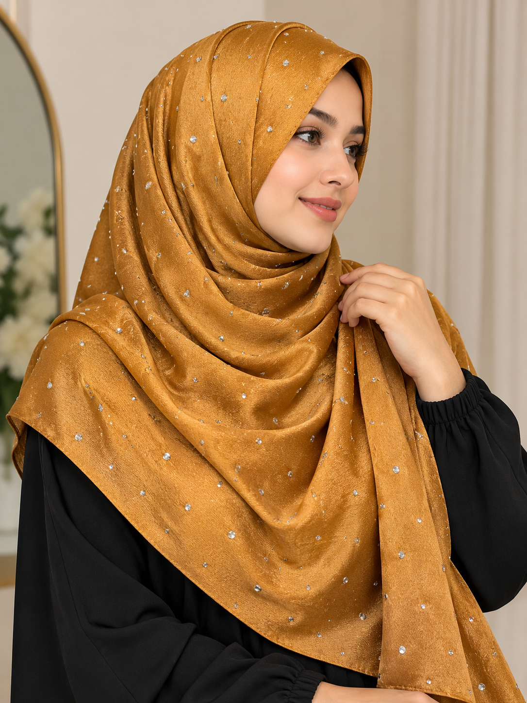 Mustard - Dewdrop Bubble Satin Stone Hijab