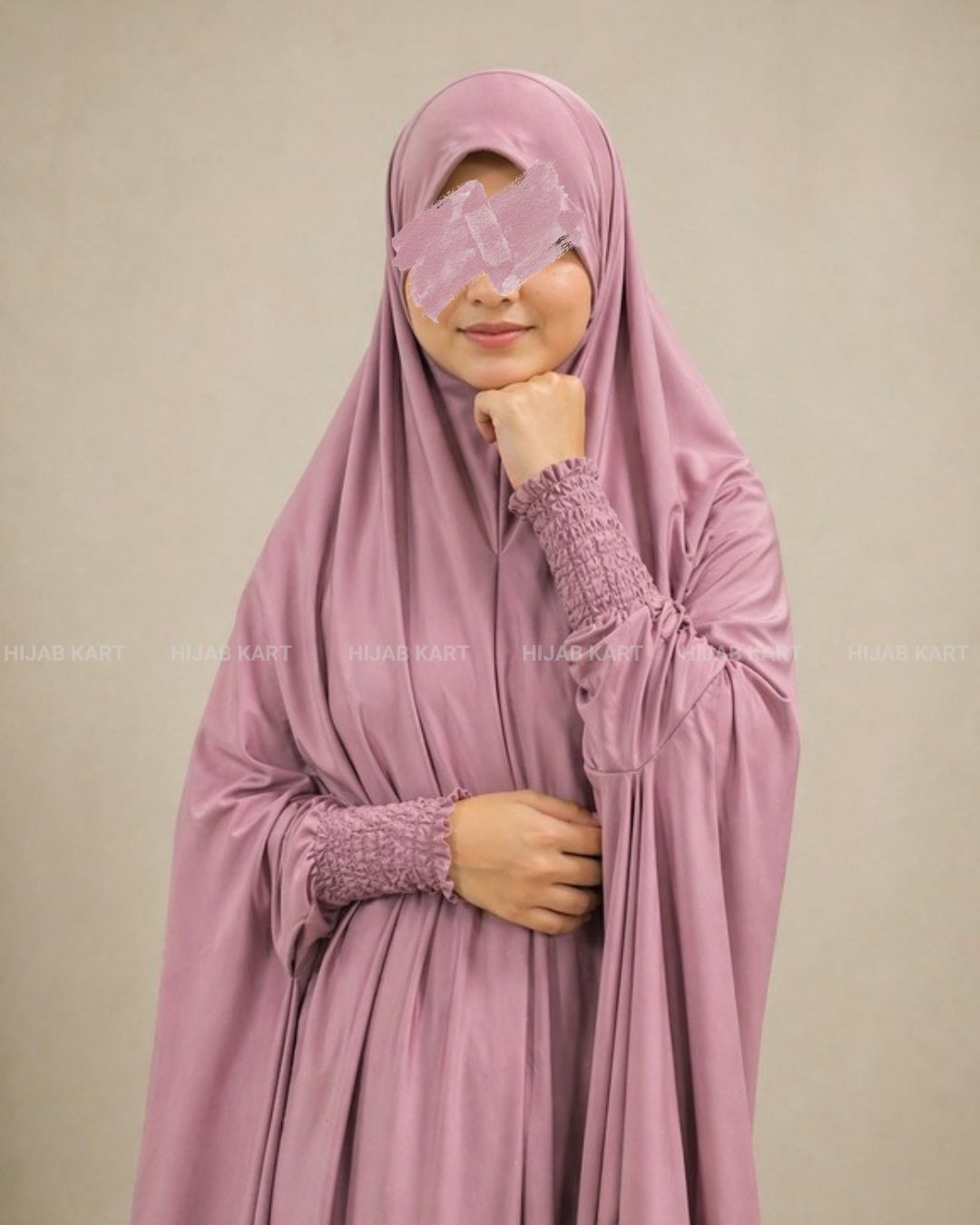 Mauve Pink- Haya Khimar with Smocked Sleeves