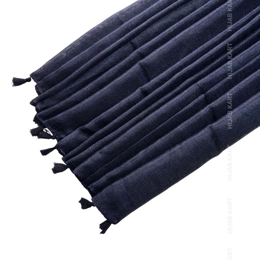 Navy Blue- Silk Shimmer Hijab with Tassels
