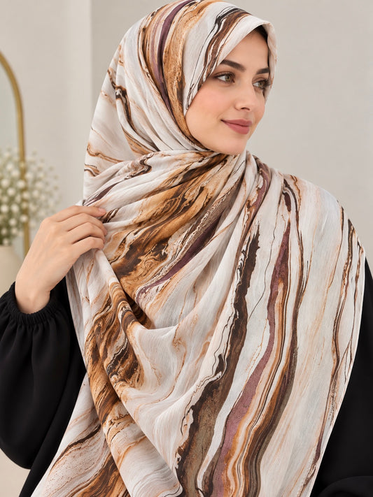 Rustic Caramel- Abstract Print CY Cotton Hijab