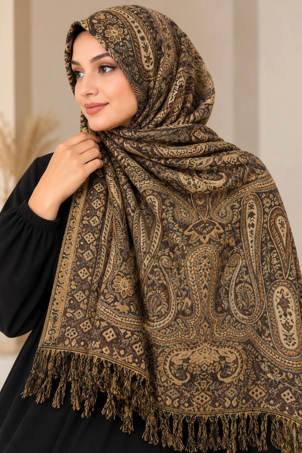 Antique Mocha - Paisley Pashmina Hijab