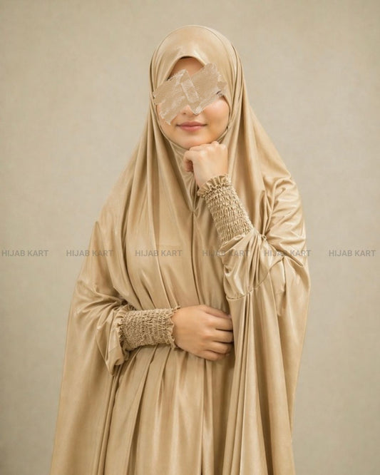 Champagne Gold- Haya Khimar with Smocked Sleeves