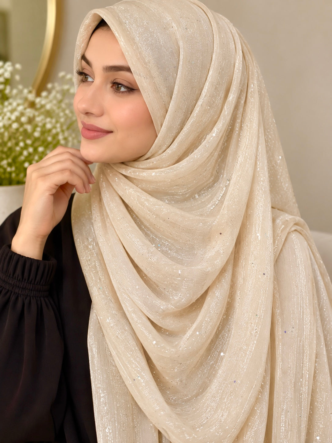 Peach- Flowy Organza Sparkle Hijab