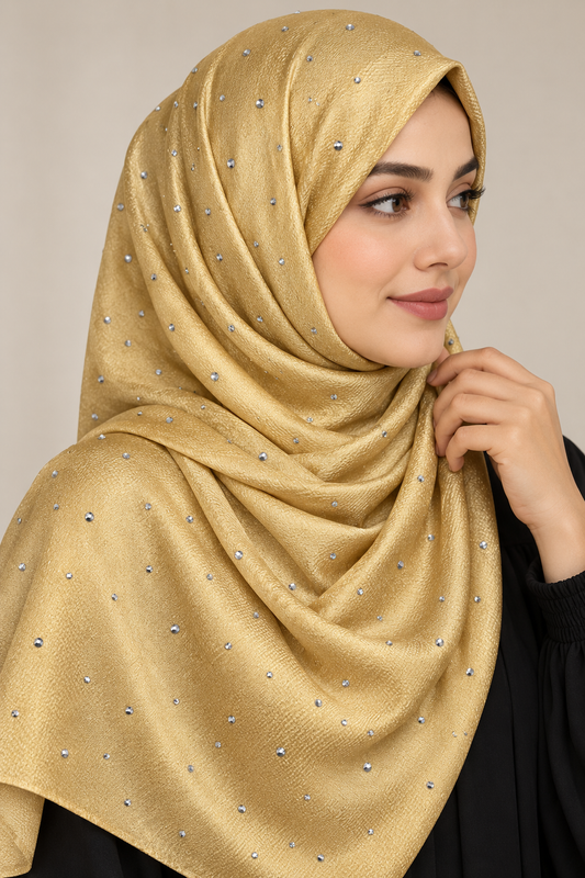 Golden - Dewdrop Bubble Satin Stone Hijab