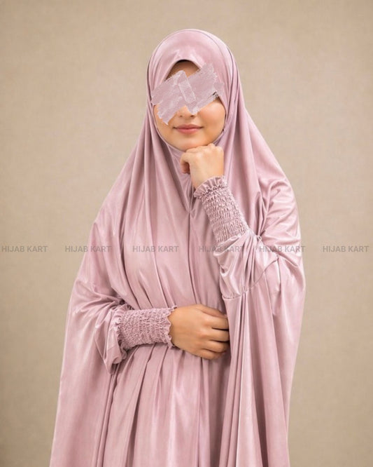 Blush Pink- Haya Khimar with Smocked Sleeves