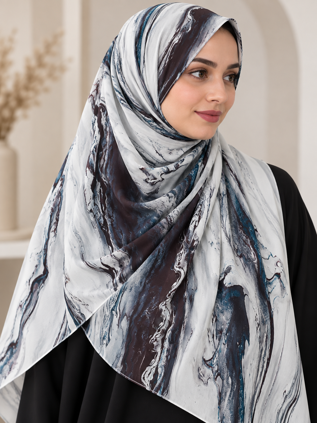 Blue Smoke- Abstract Print CY Cotton Hijab