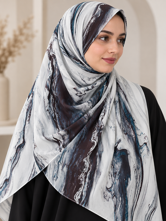 Blue Smoke- Abstract Print CY Cotton Hijab