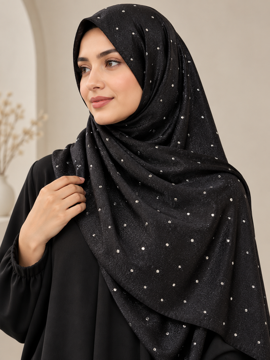Rich Black - Dewdrop Bubble Satin Stone Hijab