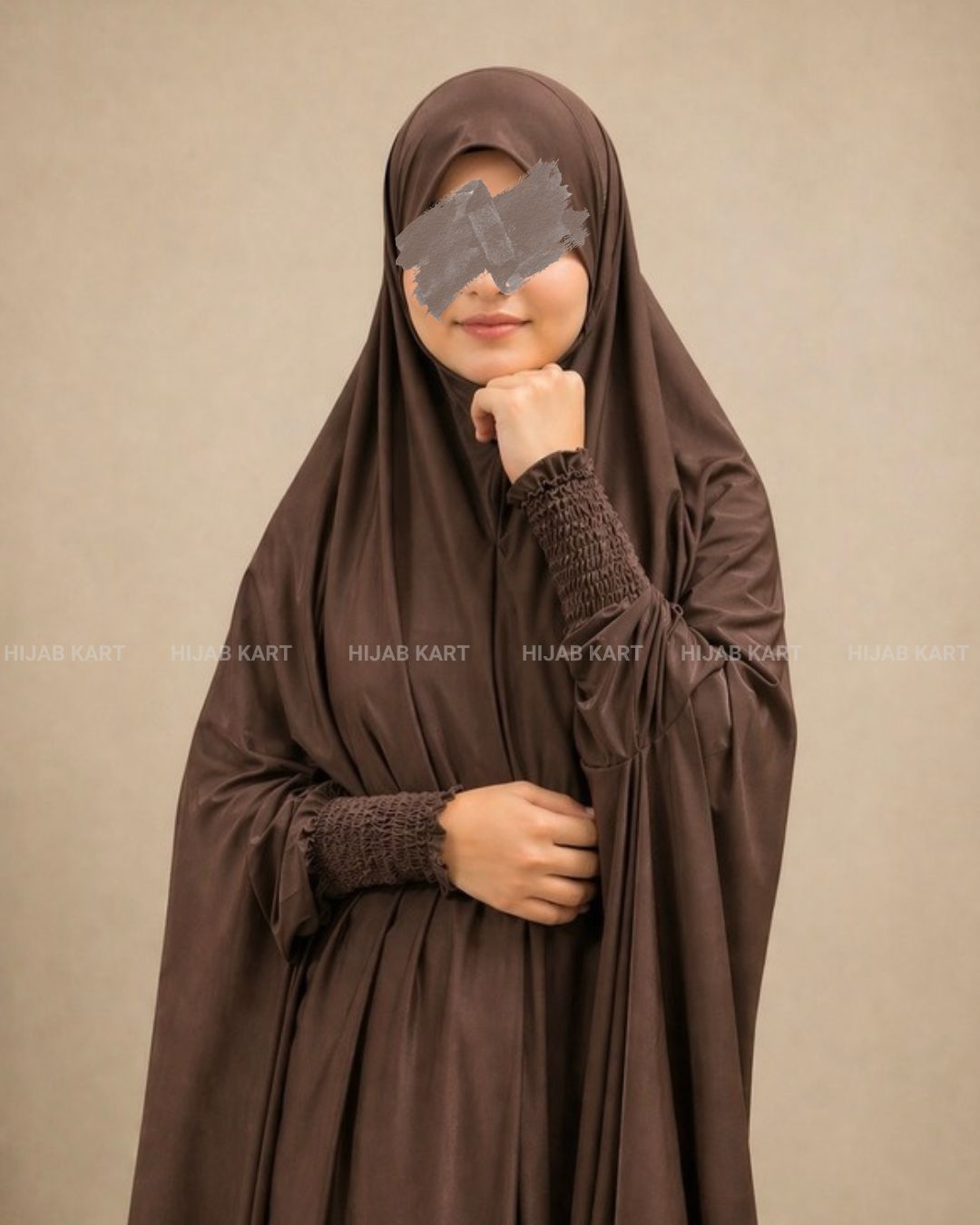 Chocolate Brown- Haya Khimar with Smocked Sleeves